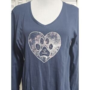 Life is Good Colorful Heart Dog Paw Crusher Crew Neck T Shirt Sz M Blue